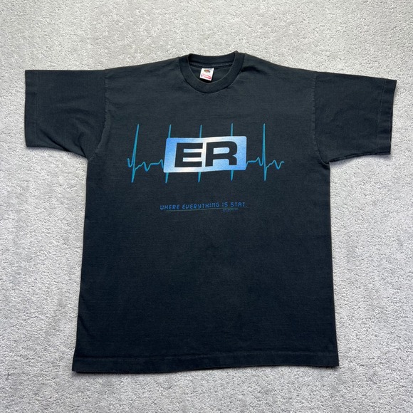 Fruit of the Loom Other - VINTAGE 1995 ER TV Show Promo T-Shirt Mens XL Black Warner‎ Bros Single Stitch